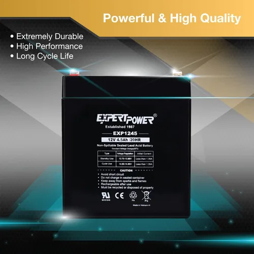 Miniatura 4 de ExpertPower EXP1245 Reemplazo de batería de seguridad para alarma doméstica Negro 12V 4.5AH Alfombrilla de vidrio absorbente 1 paquete