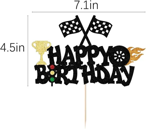Miniatura 5 de Decoración de pastel de coche para decoración de tartas para coches de carreras, bandera a cuadros para niños y niñas, suministros de fiesta