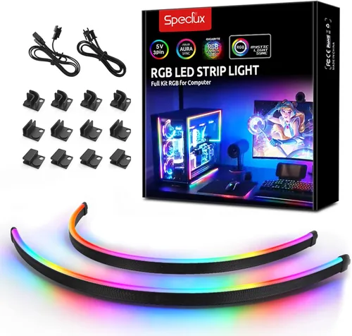 NEON - Tira LED RGB direccionable para PC, 2 x 15.7 pulgadas, WS2812 RGB Rainbow Magnetic, ARGB para 5V 3 pines Aura SYNC, fusión Gigabyte RGB, Neon