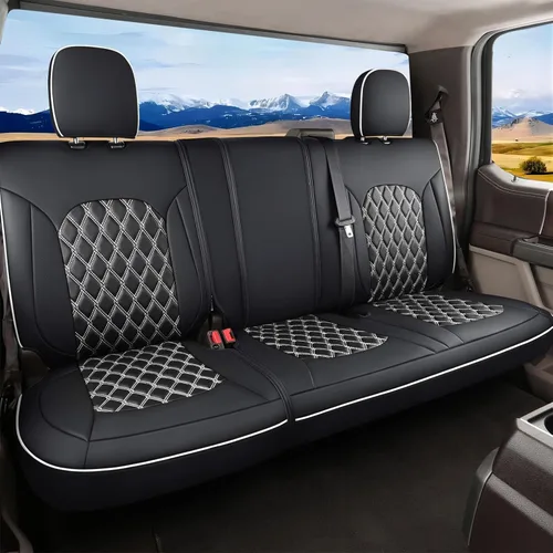 Miniatura 20 de Huidasource Fundas de asiento delantero de automóvil, funda de cojín impermeable de piel sintética F150 para asiento de camión, ajuste personalizado
