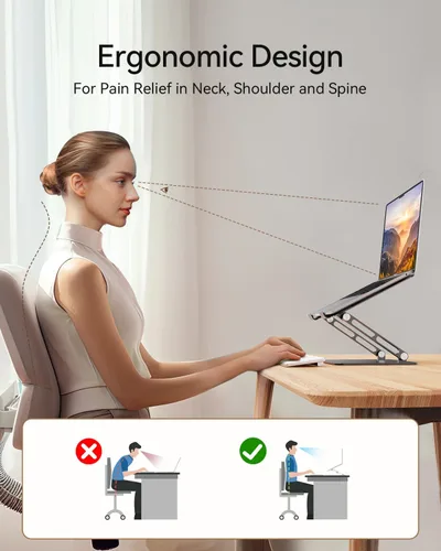 Miniatura 2 de Orlian Soporte plegable de aluminio para laptop de 10 a 17.3 pulgadas, soporte ergonómico portátil de altura ajustable, escritorio de ahorro de Negro