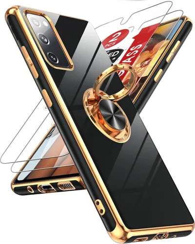 Miniatura 106 de LeYi Funda para Samsung Galaxy S22 Ultra con soporte de anillo giratorio de 360°, soporte magnético, chapado en oro rosa, borde protector para Negro