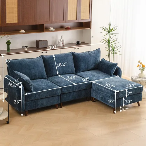 Miniatura 6 de Rexulqo Sofá modular modular de 104 pulgadas con almacenamiento para todos los asientos, sofá grande en forma de L, cómodos sofás de nube con Azul