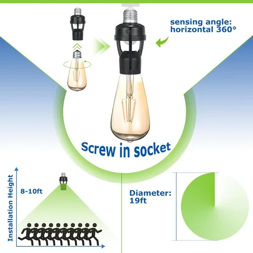 Miniatura 4 de Hortsun 3 tomas de luz con sensor de movimiento, enchufe inteligente de rosca compatible con E26/E27 con control de luz nocturna de encendido