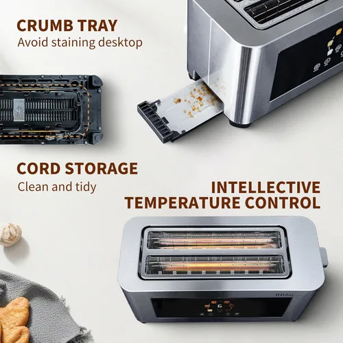 Miniatura 8 de Tostadora Inteligente con Pantalla Táctil de 4 Rebanadas, Pantalla LCD, Tostadora de Ranura Larga de 1.6", con 6 Configuraciones de Tostado