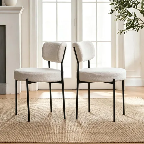Miniatura 8 de Boucle - Juego de 2 sillas de comedor modernas de mediados de siglo con respaldo curvado y marco de metal, sillas de comedor tapizadas redondas
