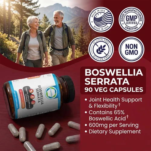 Miniatura 3 de Boswellia Serrata 600 mg 65 extracto de ácido boswélico apoya la comodidad de las articulaciones, flexibilidad y movilidad, suplemento natural