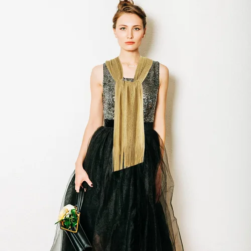 Miniatura 6 de Aster Chales metálicos brillantes y envolturas para vestidos de noche con hebilla para mujer, chales y envolturas para fiesta, novia, dama de honor
