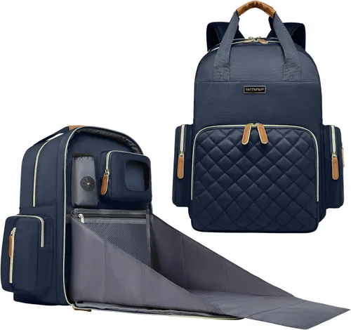 Mochila para pañales con cambiador, organizador de bolsas de pañales para mamás, papás, bolsas cambiadoras grandes para bebés Azul