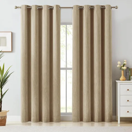 Miniatura 18 de Melodieux Elegantes cortinas opacas de algodón para oscurecer la habitación, para sala de estar, dormitorio, con aislamiento térmico, paneles