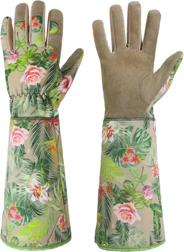 Miniatura 24 de HANDLANDY Guantes de jardinería de cuero, guantes largos a prueba de espinas, guantes de jardín resistentes, longitud al codo, guantes de poda
