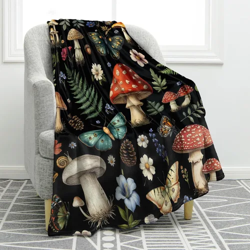 Jekeno Manta de mariposa de hongo, regalos para mujeres, niñas, mamá, hermana, amigas, cumpleaños, Navidad, mariposas, hongos, decoración del hogar,