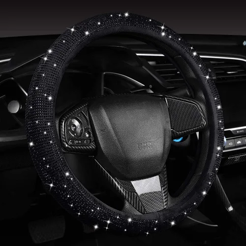 Funda para volante brillosa con diamantes y pelaje