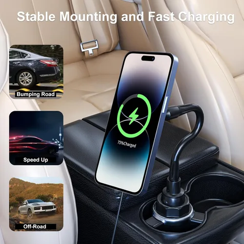 Miniatura 7 de Para Qi2 Magsafe 15W Cargador de portavasos de coche [restricción de calor], soporte magnético para taza de teléfono, cargador inalámbrico, carga