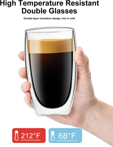Miniatura 6 de LUXU Tazas de café de vidrio de doble pared de 16 onzas, paquete de 2 tazas de café de alta calidad, tazas de café de vidrio con aislamiento