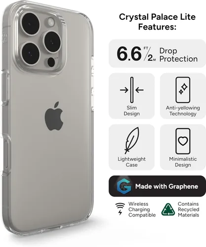 Miniatura 3 de ZAGG Crystal Palace Lite - Funda para iPhone 16 Pro, ultrafina, máxima protección contra caídas con refuerzo de grafeno, tecnología antiamarilleo