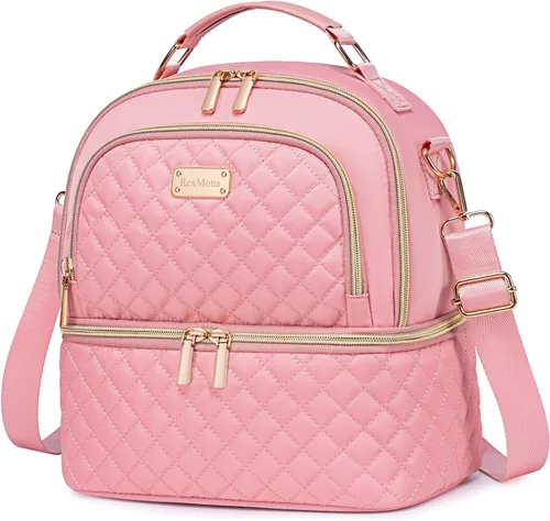 Miniatura 11 de Bolsa de almuerzo REXMONA para mujeres, caja de almuerzo doble para mujeres, bolsa de almuerzo aislada a prueba de fugas para mujeres y hombres