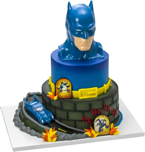 DecoSet® Batman™ to the Rescue Cake Topper, 4 piezas de decoración para tartas, incluye estuche Batman™ con un lanzador de móvil plegable oculto,