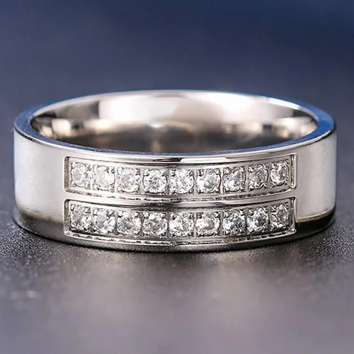 Miniatura 2 de Jude Jewelers Anillo de boda de acero inoxidable de media eternidad para aniversario, Metal, Zirconia cúbica