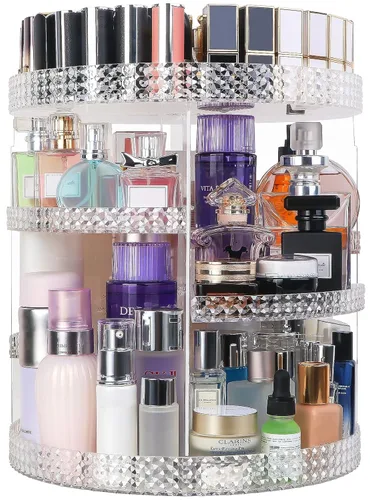 Miniatura 14 de Organizador de maquillaje giratorio de 360 grados para tocador, organizador de belleza de capacidad extra grande, organizador de perfume DIY