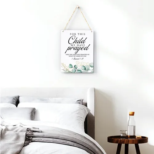 Miniatura 3 de Decoración Inspiradora, Por Este Niño Hemos Orado 1 Samuel 1:27, Letrero Colgante de Madera con Escritura Versículo de la Biblia Arte de Pared