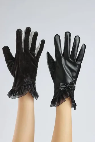 Miniatura 46 de Sahabowi Guantes de cuero para clima frío Manopla de lana cálida de invierno para mujeres