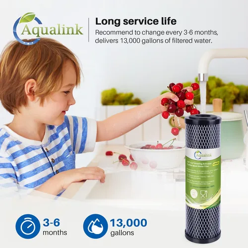 Miniatura 6 de AQUALINK CTO10, Cartucho de filtro de agua de carbono para toda la casa de 1 micrón, 2.5 x 10 pulgadas para sistema de filtro de agua de encimera