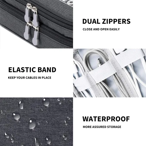 Miniatura 6 de MIRLEWAIY Estuche organizador de cables de viaje de doble capa, accesorios electrónicos, bolsa de transporte para cables de carga, adaptador USB