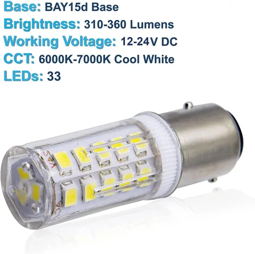 Miniatura 6 de HQRP BAY15d Bombilla blanca fría 33LED SMD2835 compatible con Aqua Signal Series 40, 41, 42 y 50 / Hella 2984 y Perko 200 accesorios de 10-30 V DC