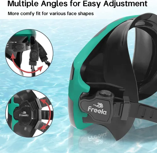 Miniatura 5 de Freela Adult Swim Goggles Mask for Adult with Nose Cover, Tempered Glass Anti Fog Waterproof 180° Clear Wide View Men Women Verde
