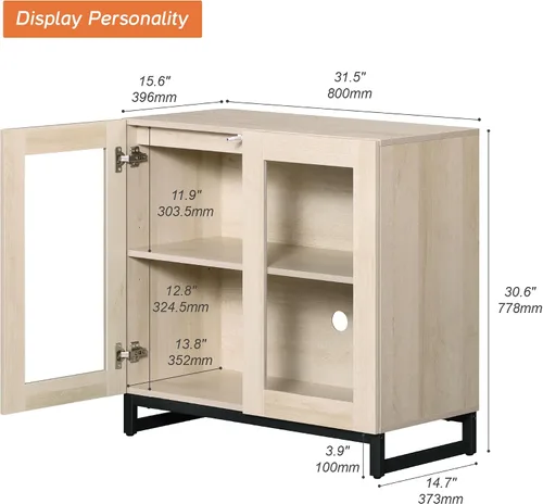 Miniatura 2 de WAMPAT - Gabinetes de aparador con puertas de vidrio, aparador moderno con estante ajustable, gabinete de almacenamiento para barra de café