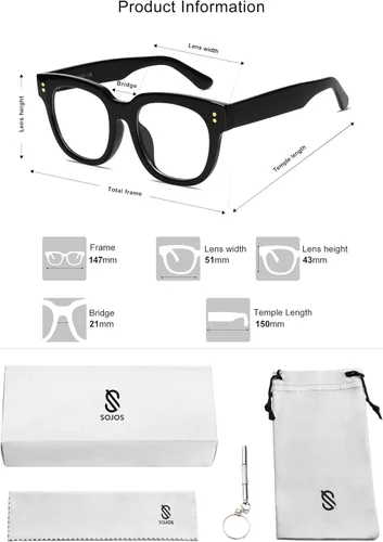 Miniatura 6 de SOJOS Oversized Square Anti Blue Light Blocking Glasses for Women Thick Computer Eyeglasses Double Metal Studs SJ5053B