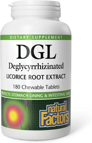 Natural Factors DGL Masticable - Suplemento de apoyo digestivo con extracto de raíz de regaliz - Tabletas masticables que apoyan el revestimiento