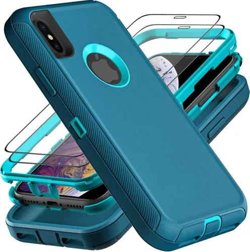 Miniatura 8 de YKHJKLEC Funda para iPhone X/iPhone Xs, grado militar 3 en 1, resistente a los golpes, a prueba de caídas, polvo con 2 protectores de pantalla