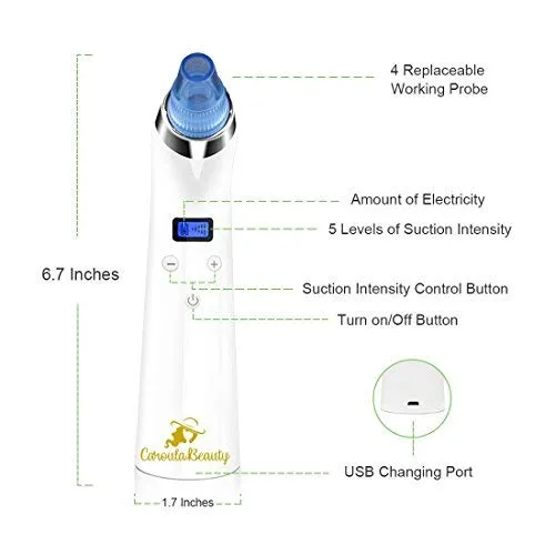 Miniatura 4 de Mejor removedor de puntos negros, limpiador de poros/acné, succión de comedo, pantalla LED, recargable por USB con juego de pinzas de puntos negros