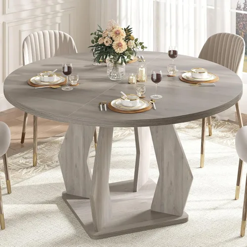 Miniatura 11 de IBF Mesa de comedor redonda negra para 4-6, mesa de cocina de 47 pulgadas con superficie amplia, mesa de comedor circular moderna, mesa de madera