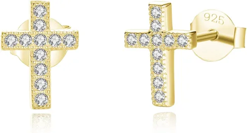 Lavishe 925 Sterling Silver Cubic Zirconia Petite Small Cross Stud Earrings Hypoallergenic For Women