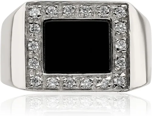 Miniatura 5 de Anillo de plata de ley 925 para hombre con circonita cúbica y ónix negro