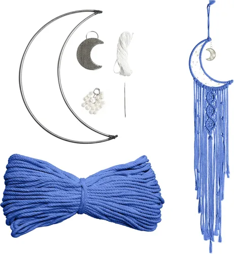 Miniatura 12 de JeogYong Kit de macramé, kit de macramé para atrapasueños de luna para niños y adultos principiantes, incluye anillos de aro de metal, cordón