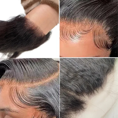 Miniatura 4 de Voloria 13x6" Kinky Straight Cierres de oreja a oreja Parte libre brasileño Remy Virgen Cabello humano con pelo de bebé nudos invisibles