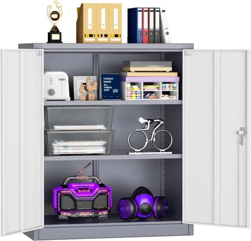 Miniatura 10 de Superday Gabinete de almacenamiento de metal, armarios de almacenamiento de garaje de 72 pulgadas con cerradura, gabinete de metal negro con 2