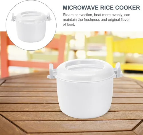 Miniatura 5 de OSALADI - Arrocera para microondas, pequeño recipiente portátil de grado alimenticio de 1-2 litros para arroz, verduras, sopas, fideos, cocina