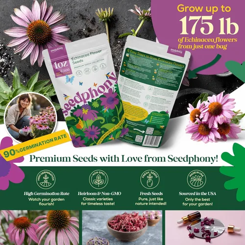 Miniatura 2 de Seedphony Paquete de semillas de equinácea de 1 onza – 9,300 semillas de equinácea sin OMG para plantar, flores perennes en paquete de semillas