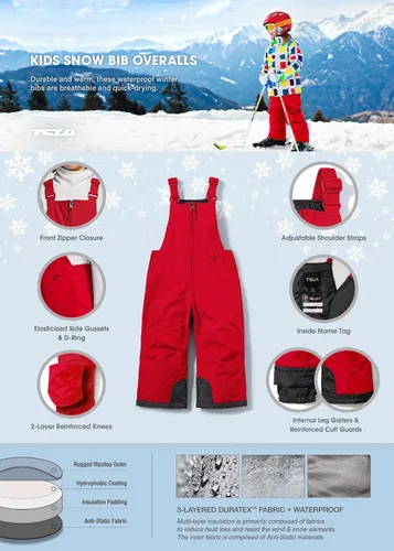 Miniatura 4 de TSLA - Overol con peto invernal para bebés, niñas y niños pequeños, para nieve, snowboard y esquí, de tela antidesgarro Ripstop, impermeable