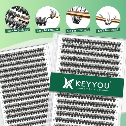 Miniatura 36 de Extensiones de racimos de pestañas 300 piezas, pestañas individuales 40D 0.07D rizado 11mm, para colocar en casa, bandeja grande de volumen