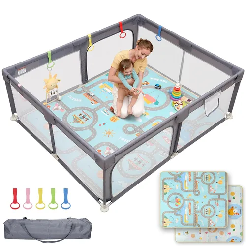 Miniatura 25 de Dripex Corralito para bebés, corralito pequeño de 47×47 pulgadas para bebés, corralito de juegos para bebés con mayor seguridad