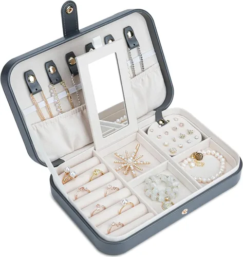 V-LAFUY Caja de Joyería de Viaje para Mujeres, Organizador de Joyería de Viaje, Organizador de Joyería Pequeño Portátil de 2 Niveles para Aretes,