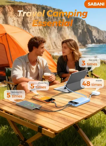 Miniatura 6 de Cargador portátil de 35000 mAh - Powerbank con 4 cables integrados, carga rápida de 22.5 W, paquete de batería esencial para viajes y campamentos