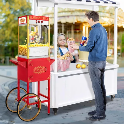Miniatura 8 de ROVSUN Máquina de palomitas de maíz estilo cine con carrito y ruedas, hervidor de 10 onzas que hace hasta 4 galones para hacer palomitas de maíz