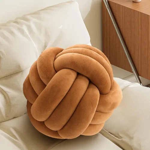Miniatura 29 de Almohada Bola de Nudo Gris, Almohada Decorativa Hecha a Mano, Cojín Redondo Suave Anudado para Sofá y Dormitorio, Linda Decoración del Hogar